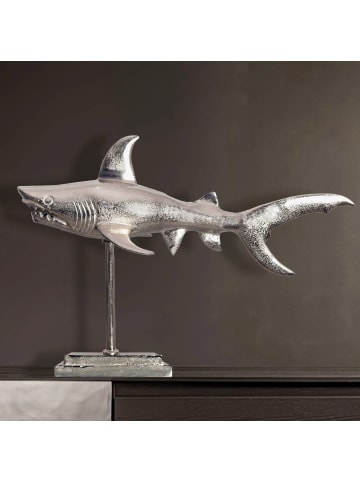KADIMA DESIGN Dekofigur Hai Aluminium Silber Maritim 70 cm mit Sockel, Design in Silbern