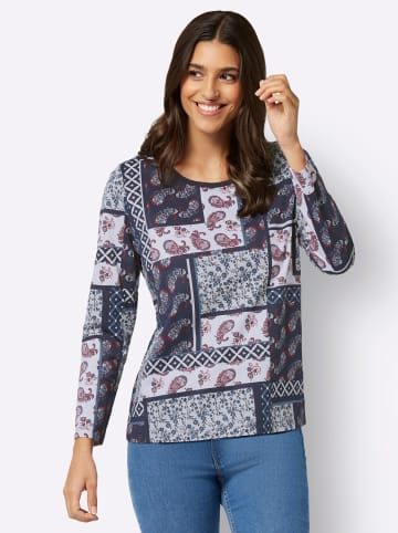 Sieh an! Langarmshirt in hellgrau-marine-bedruckt