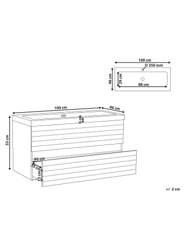 Beliani 2-tlg Badezimmerschrank mit Waschbecken URUCU in Braun/Weiß