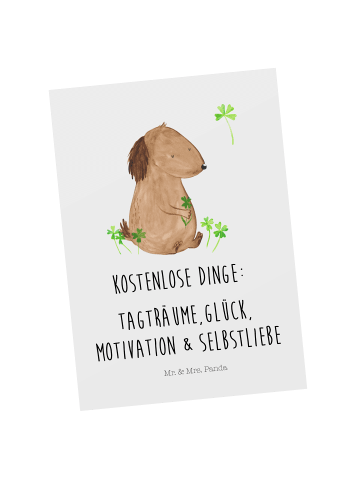 Mr. & Mrs. Panda Grußkarte Hund Kleeblatt mit Spruch in Weiß