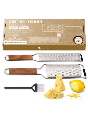 Exitoso EXITOSO Küchenreibe Edelstahl mit Holzgriff - 2in1 Set - Handreibe