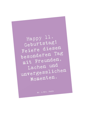 Mr. & Mrs. Panda Postkarte Spruch 11. Geburtstag Freude mit Spruch in Lavendeltraum