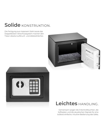 tectake Elektronischer Safe mit Doppelbolzen-Verschlusssystem, 17 x 23 x 17 cm
