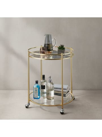 KADIMA DESIGN Servierwagen | Gold, ø57cm, Glas, Rollen