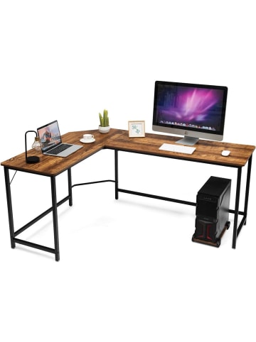 COSTWAY Computertisch L-Form 168 x 125 x 74 cm in Braun