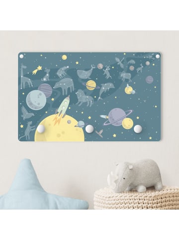 WALLART Kindergarderobe Holz - Planeten mit Sternzeichen und Raketen in Blau