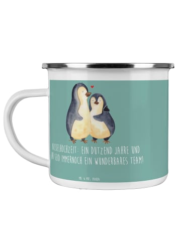Mr. & Mrs. Panda Emaille Tasse 12. Hochzeitstag Nickelhochzeit m... in Meeresbrise