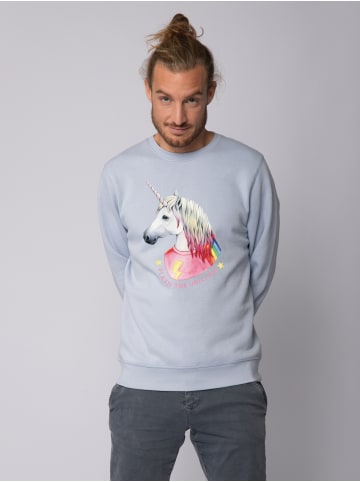 wat? Apparel Sweatshirt Flash, the unicorn in Serene Blue