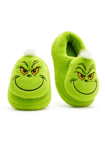 ONOMATO! Grinch Hausschuhe 3D Plüsch Pantoffeln mit fester Sohle in Grün
