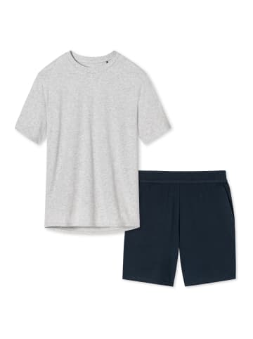 Schiesser Schlafanzug Cotton in Dunkelblau / Grau