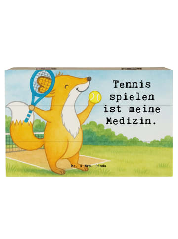 Mr. & Mrs. Panda Holzkiste Fuchs Tennis spielen Design mit Spruch in Weiß