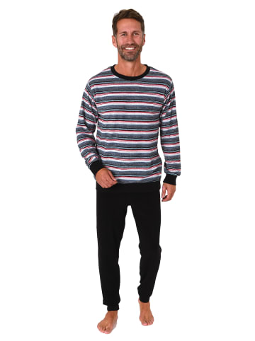 NORMANN Frottee Schlafanzug lang Pyjama RingelMuster - 82319 in rot
