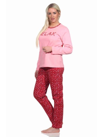 NORMANN Pyjama Schlafanzug lang Tupfen in rose