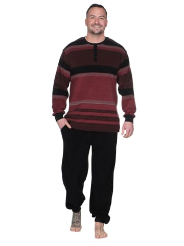 NORMANN Langarm Schlafanzug Frottee Stretch Pyjama Bündchen in rot