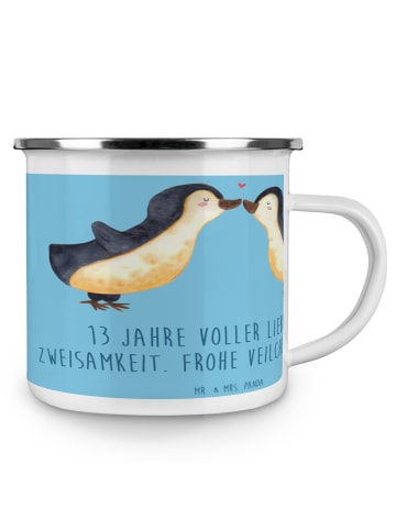 Mr. & Mrs. Panda Camping Emaille Tasse 13. Hochzeitstag Veilchen... in Sky Blue