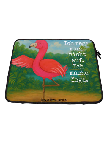 Mr. & Mrs. Panda Laptop Tasche Flamingo Yoga Design mit Spruch in Weiß