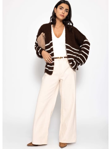 SASSYCLASSY Gestreifter Cardigan mit Außennähten in Dunkelbraun