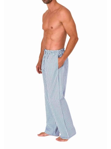NORMANN Schlafanzug Pyjama Hose lang kariert Baumwolle - 79835 in blau