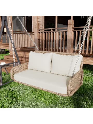 ABRIHOME Hängeschaukel Doppelsitz in Beige mit Kissen und Kette