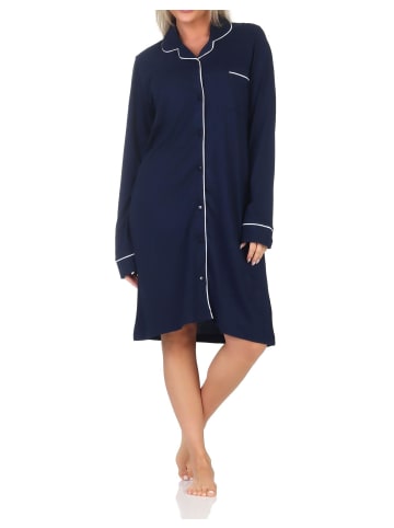 NORMANN Langarm Nachthemd durchknöpfbar Punkte Optik - 87504 in marine