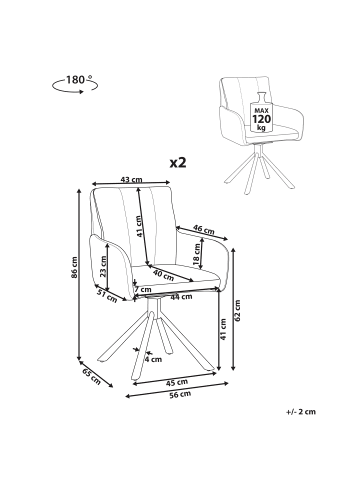 Beliani 2er-Set Esszimmerstuhl SARDOAL in Beige/Schwarz
