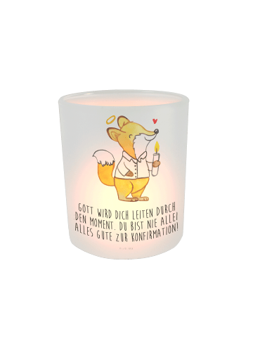 Mr. & Mrs. Panda Teelichthalter Glas Fuchs Konfirmation mit Spruch in Transparent