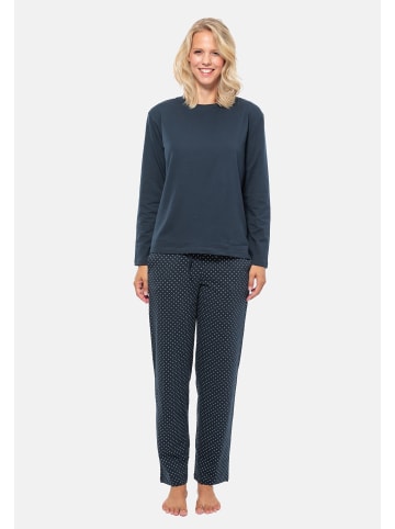 Schiesser Schlafanzug Cotton in Blau gepunktet / Dunkelblau
