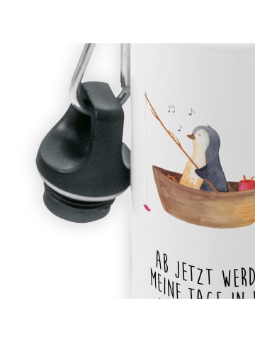 Mr. & Mrs. Panda Wasserflasche Pinguin Angelboot mit Spruch in Weiß