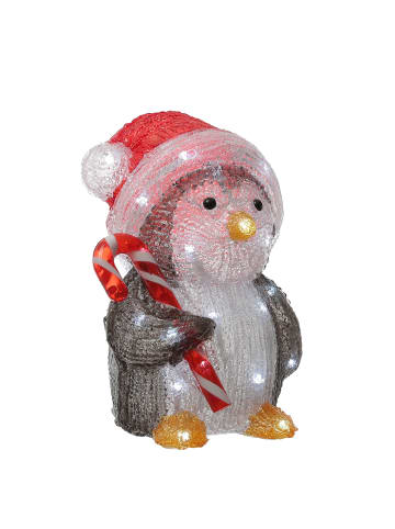 MARELIDA LED Pinguin mit Zuckerstange und Zipfelmütze Acrylfigur H: 24cm in schwarz