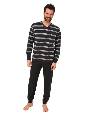 NORMANN Langarm Schlafanzug Pyjama Bündchen Streifen - 84144 in dunkelgrau