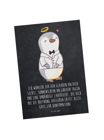 Mr. & Mrs. Panda Postkarte Pinguin Konfirmation Hemd mit Spruch in Kreidetafel