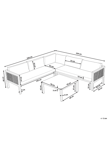 Beliani 2-tlg Sitzgruppe BORELLO in Weiß/Braun/Beige linksseitig