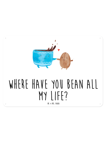 Mr. & Mrs. Panda Retro Blechschild Kaffee Bohne mit Spruch in Weiß