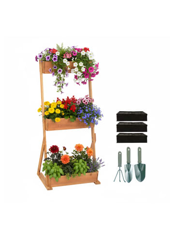 relaxdays Vertikalbeet "3 Kästen" in Natur - (B)60 x (H)140 x (T)50 cm