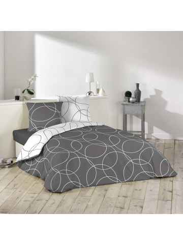 dynamic24 3tlg Mikrofaser Bettwäsche 240x220 grau Kreis Bettdecke Übergröße Bett King Size in Grau