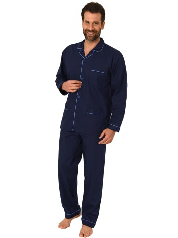 NORMANN Pyjama gewebt durchknöpfbarem Oberteil - 54913 in marine