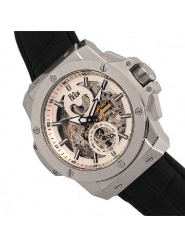 Reign Commodus Automatikuhr mit Skelett-Lederarmband in Silver
