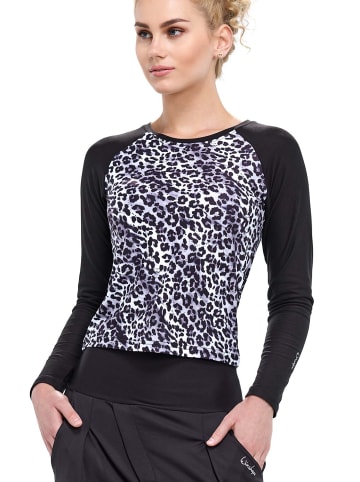 Winshape Functional Light and Soft Cropped Long Sleeve Top AET119LS in snow leopard/black