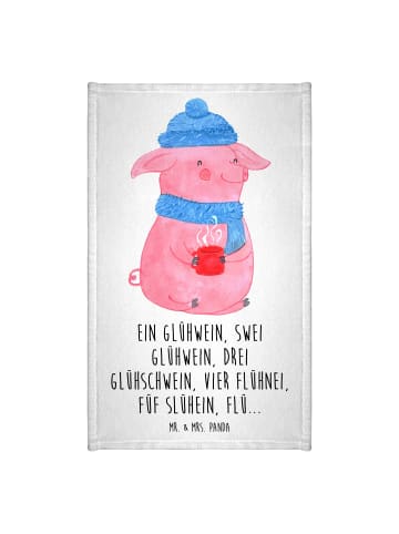 Mr. & Mrs. Panda Handtuch Schweinchen Glühwein mit Spruch in Weiß