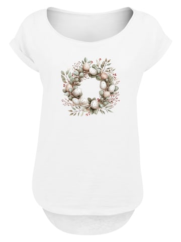F4NT4STIC Long Cut T-Shirt Osterkranz Eierkranz Blumenring in weiß