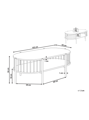Beliani Couchtisch OREANA in Schwarz - (W) 50 x (H) 36 x (L) 103 cm