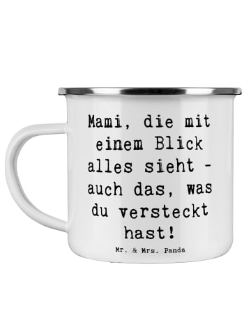 Mr. & Mrs. Panda Emaille Tasse Spruch Mami Superkraft mit Spruch in Weiß