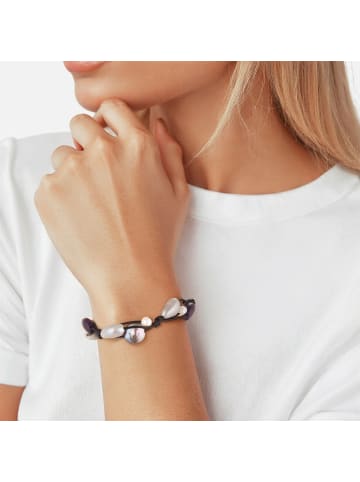 Valero Pearls Leder-Armband aus Echtleder mit Amethyst und Süßwasser-Zuchtperle in multicolor