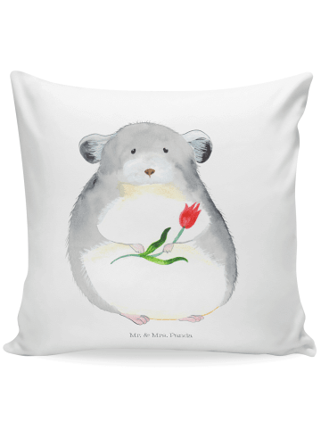 Mr. & Mrs. Panda 40x40 Kissen Chinchilla Blume ohne Spruch in Weiß