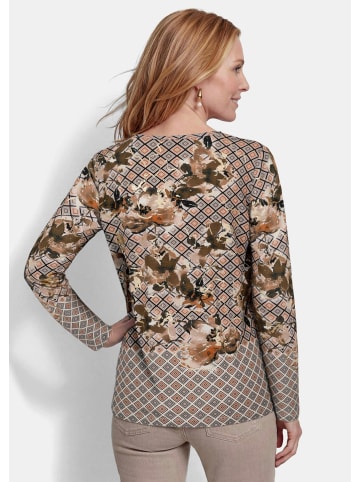 GOLDNER Kurzgröße:  Jerseyshirt mit Rauten-Druck in beige / gemustert