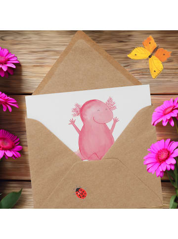 Mr. & Mrs. Panda Einladungskarte Axolotl Hurra mit Spruch in Weiß