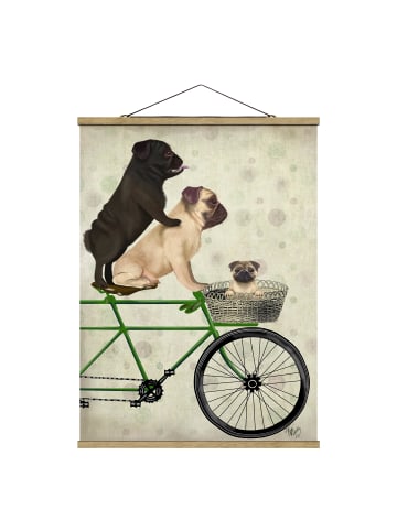 WALLART Stoffbild mit Posterleisten - Radtour - Möpse auf Fahrrad in Grün
