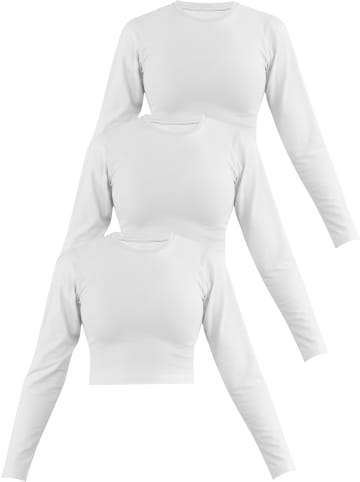 Janice 3 x Damen crop Langarmshirt hochgeschlossen Noia in Weiß