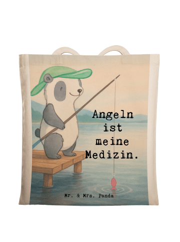 Mr. & Mrs. Panda Shopper Panda Angeln Design mit Spruch in Weiß