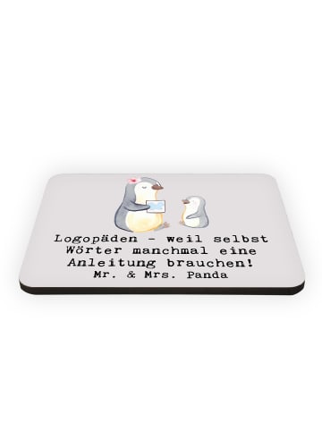 Mr. & Mrs. Panda Kühlschrankmagnet Logopädin Helden mit Spruch in Grau Pastell